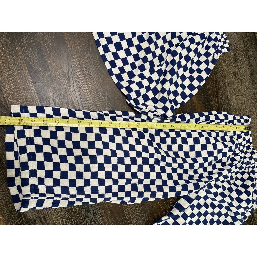 2PC Hanna Andersson Smocked Cami Top & Wide Leg Pant Set Navy White Check 10/12